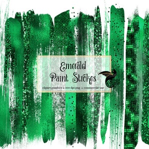 Emerald Paint Strokes Clipart, met groene glitter en groene folie in digitale PNG-indeling instant download voor commercieel gebruik