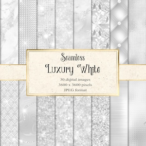 Papel digital blanco de lujo, Papel de álbum de recortes plateado blanco sin costuras, Brillo blanco para bodas, Papel digital, Lentejuelas, Texturas metálicas