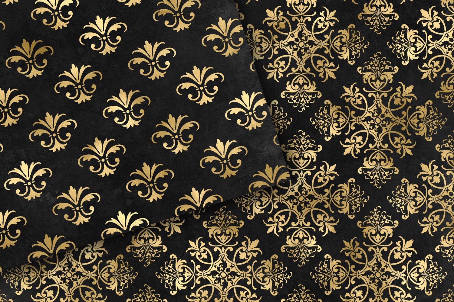 Black and Gold Damask Digital Paper, Seamless Patterns (digital ...