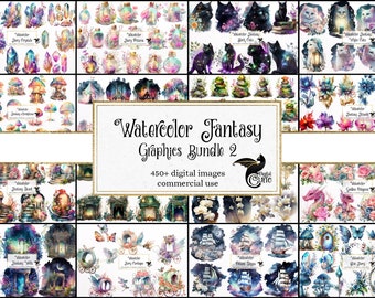 Aquarell Fantasy Grafiken Bundle 2, Magie Clipart (PNG)