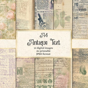 A4 Old Text Digital Paper, téléchargement instantané de papier de scrapbook de fonds imprimables vintage pour un usage commercial