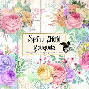 Download Blush And Charcoal Floral Clipart Pink And Black Rustic Etsy