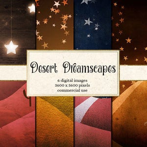 Desert Dreamscapes digitale papieren achtergronden, fantasie nachtelijke hemel scrapbook papier, landschappen, sterrenhemel papier, maan en sterren, western