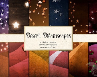 Desert Night Sky Digital Paper, Fantasy Landscape Backgrounds (Digital Download)