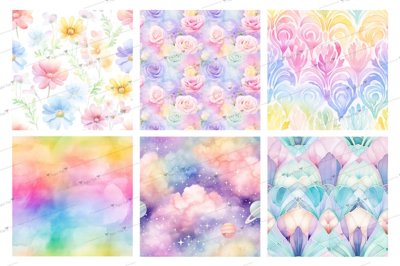 Watercolor Rainbow Pastel Textures, Seamless Paper (digital Download ...