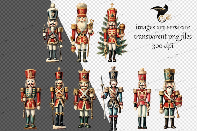 Puede incluir: Conjunto de diez figuras de cascanueces de estilo vintage. Los cascanueces est&aacute;n vestidos con uniformes militares rojos, azules y verdes con detalles dorados. Sostienen varias armas y accesorios, incluyendo espadas, tambores y un &aacute;rbol de Navidad.
