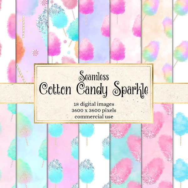 Cotton Candy Sparkle Digital Paper - seamless rainbow pastel textures instant download for commercial use