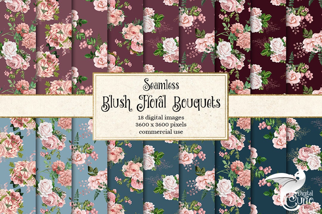 Blush Pink Floral Bouquet Digital Paper, Seamless Flower Patterns ...
