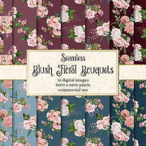 Blush Floral Bouquets Digital Paper, seamless flower patterns, digital printable scrapbook paper, blush pink floral wedding backgrounds
