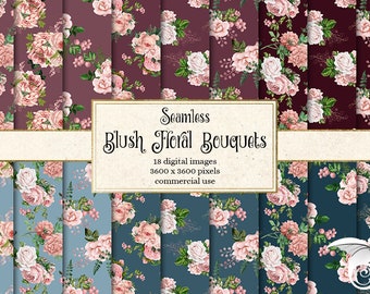 Blush roze bloemenboeket digitaal papier, naadloze bloempatronen (digitale download)