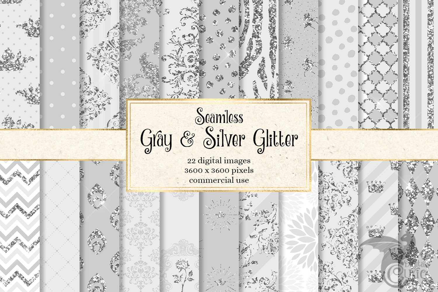 Gray and Silver Glitter Digital Paper, Seamless Scrapbook Patterns ...