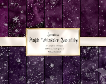 Purple Watercolor Snowflake Digital Paper – Seamless Winter Texture (Digital Download)