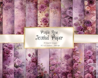 Lila Rose Journal Papier, Shabby Cottagecore Printable (digitaler Download)