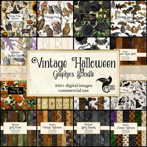 Vintage Halloween Graphics Bundle, discount clipart and digital paper, digital scrapbooking or web backgrounds digital paper
