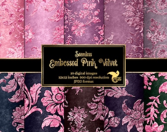 Embossed Pink Velvet Digital Paper - seamless antique backgrounds instant download for commercial use