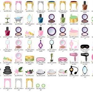 Puede incluir: Un conjunto de 48 im&aacute;genes de clipart digital para manualidades con tem&aacute;tica de spa y belleza. Las im&aacute;genes incluyen una variedad de art&iacute;culos como velas, ba&ntilde;eras, espejos, maquillaje y mucho m&aacute;s. Las im&aacute;genes est&aacute;n en un estilo de dibujos animados y son perfectas para crear invitaciones, tarjetas, p&aacute;ginas de &aacute;lbumes de recortes y otras manualidades.