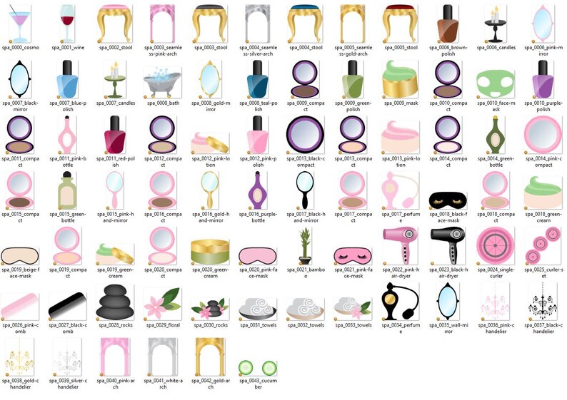 Puede incluir: Un conjunto de 48 im&aacute;genes de clipart digital para manualidades con tem&aacute;tica de spa y belleza. Las im&aacute;genes incluyen una variedad de art&iacute;culos como velas, ba&ntilde;eras, espejos, maquillaje y mucho m&aacute;s. Las im&aacute;genes est&aacute;n en un estilo de dibujos animados y son perfectas para crear invitaciones, tarjetas, p&aacute;ginas de &aacute;lbumes de recortes y otras manualidades.