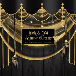 Imágenes Prediseñadas de cortinas de brillo negro y dorado, gráficos de imágenes prediseñadas de telón de fondo de cortina digital, cortinas de escenario, cortinas de teatro, superposiciones de png de cortina