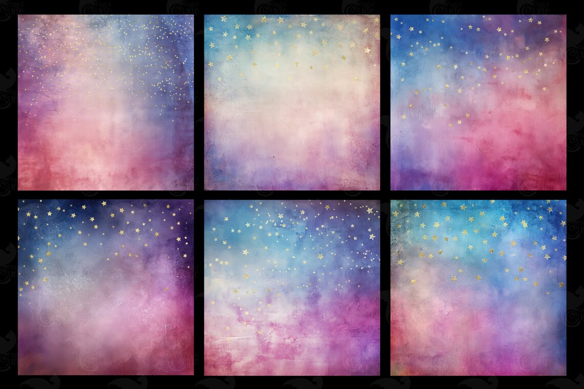 Golden Starry Night Digital Paper, Sunset Texture Pack (digital ...