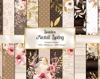 Neutrales florales digitales Papier – nahtlose rustikale Muster (Digitaler Download)