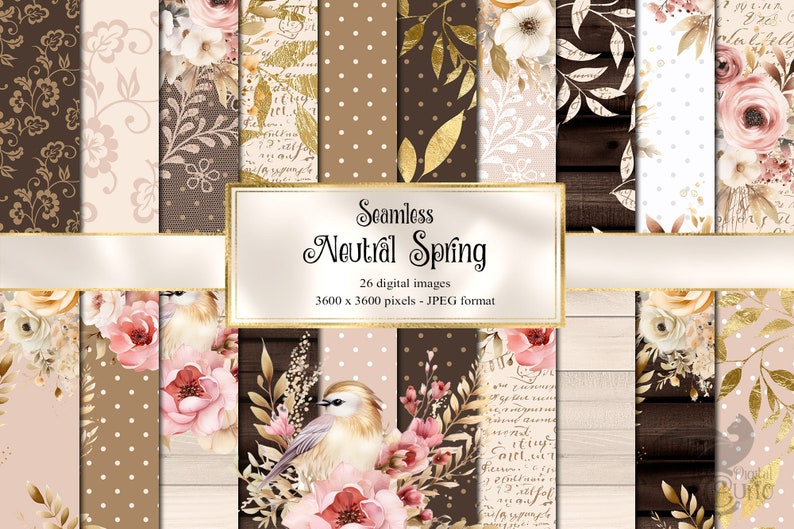 Neutral Floral Digital Paper – Seamless Rustic Patterns (digital ...