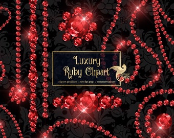 Luxury Ruby Clipart, Jewel Borders, Frames (PNG, Digital Download)