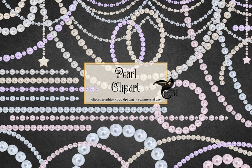 Pearl Clipart - pink pearl, ivory pearl, white pearl, blue pearl, purple pearl png clip art, pearl necklace strands, jewelry, commercial use