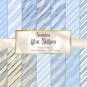Blue Stripes Digital Paper - seamless baby shower patterns for instant download commercial use
