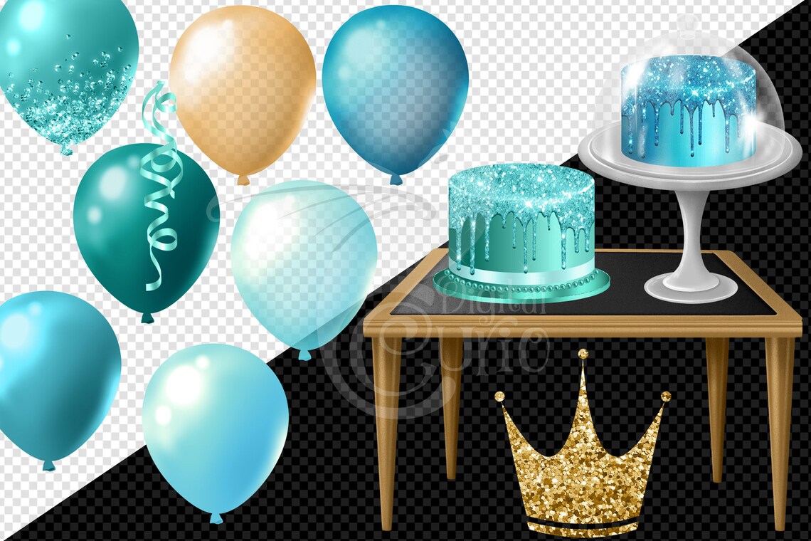 Teal and Gold Glam Birthday Girl Clip Art Digital Party - Etsy