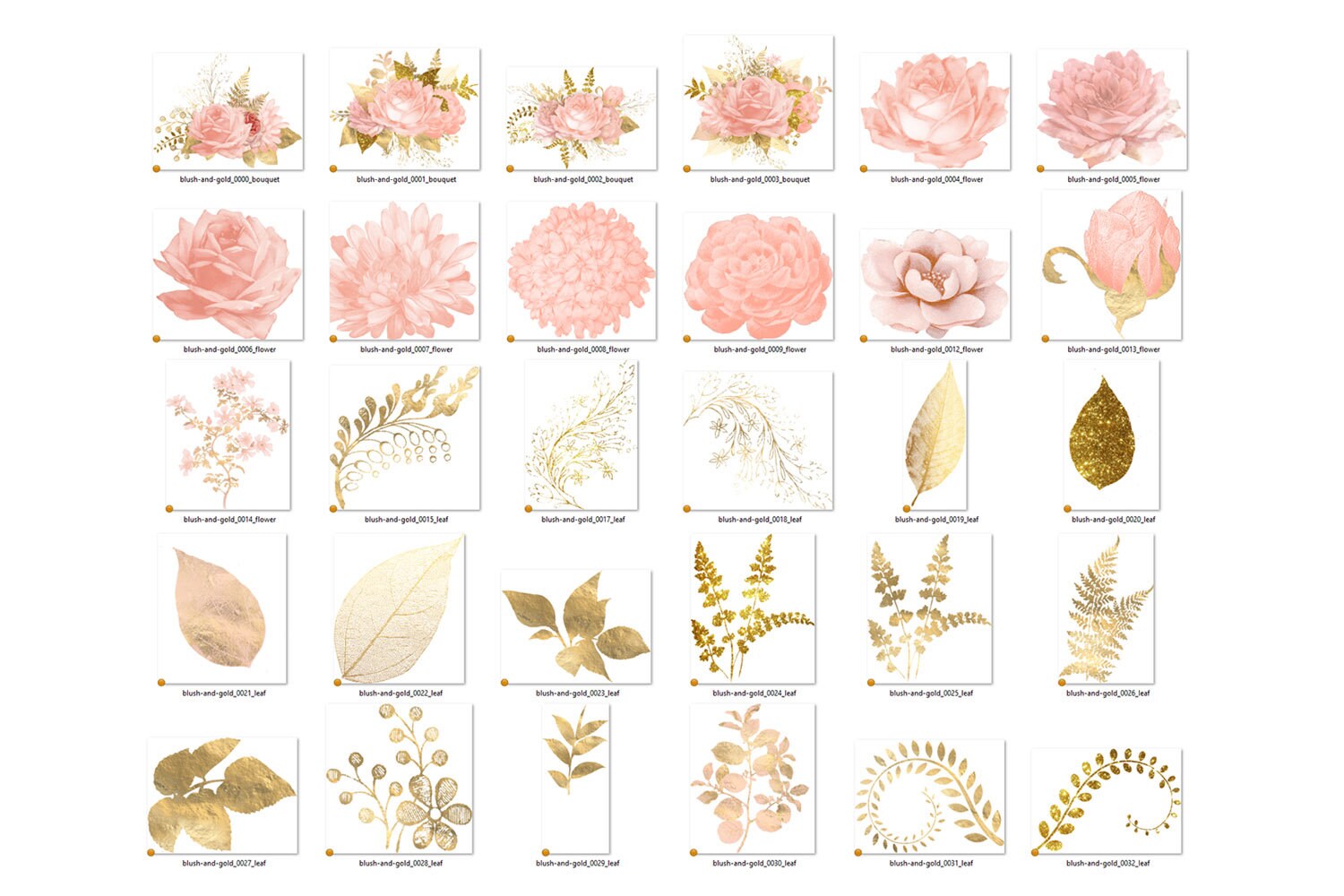 Blush Pink and Gold Floral Clipart, Wedding Bouquets (digital Clip Art ...