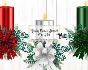 Holiday Candle Bouquet Clipart – Christmas Decoration PNG (Digital Download)