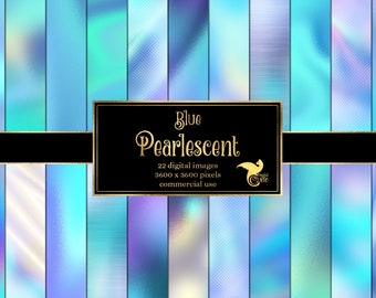 Blue Pearlescent Textures - digital paper metallic backgrounds with pastel holographic foil and shimmer