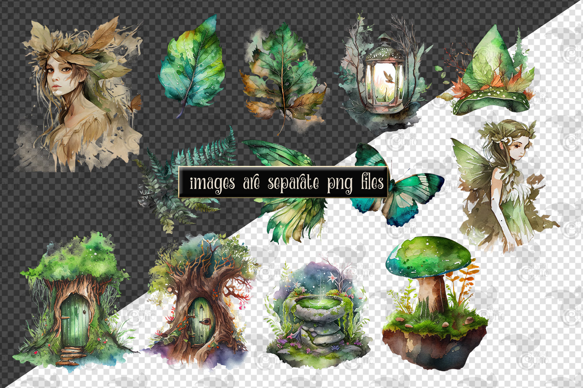 Watercolor Forest Fairy Clipart – Fantasy Floral PNG Graphics (digital ...