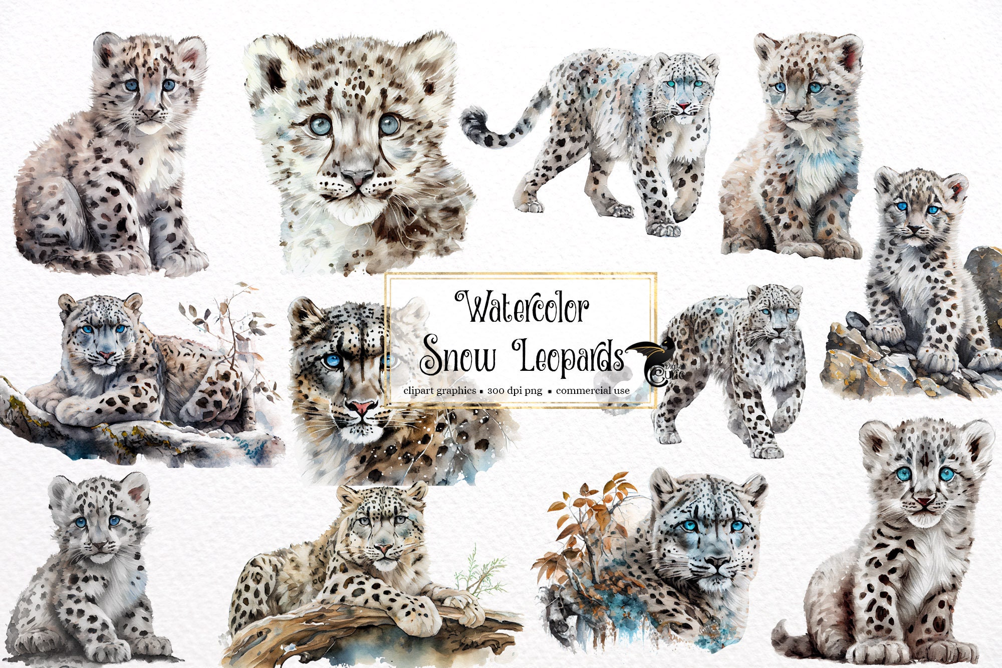 水彩画のユキヒョウのクリップアート - かわいい森の動物、PNG