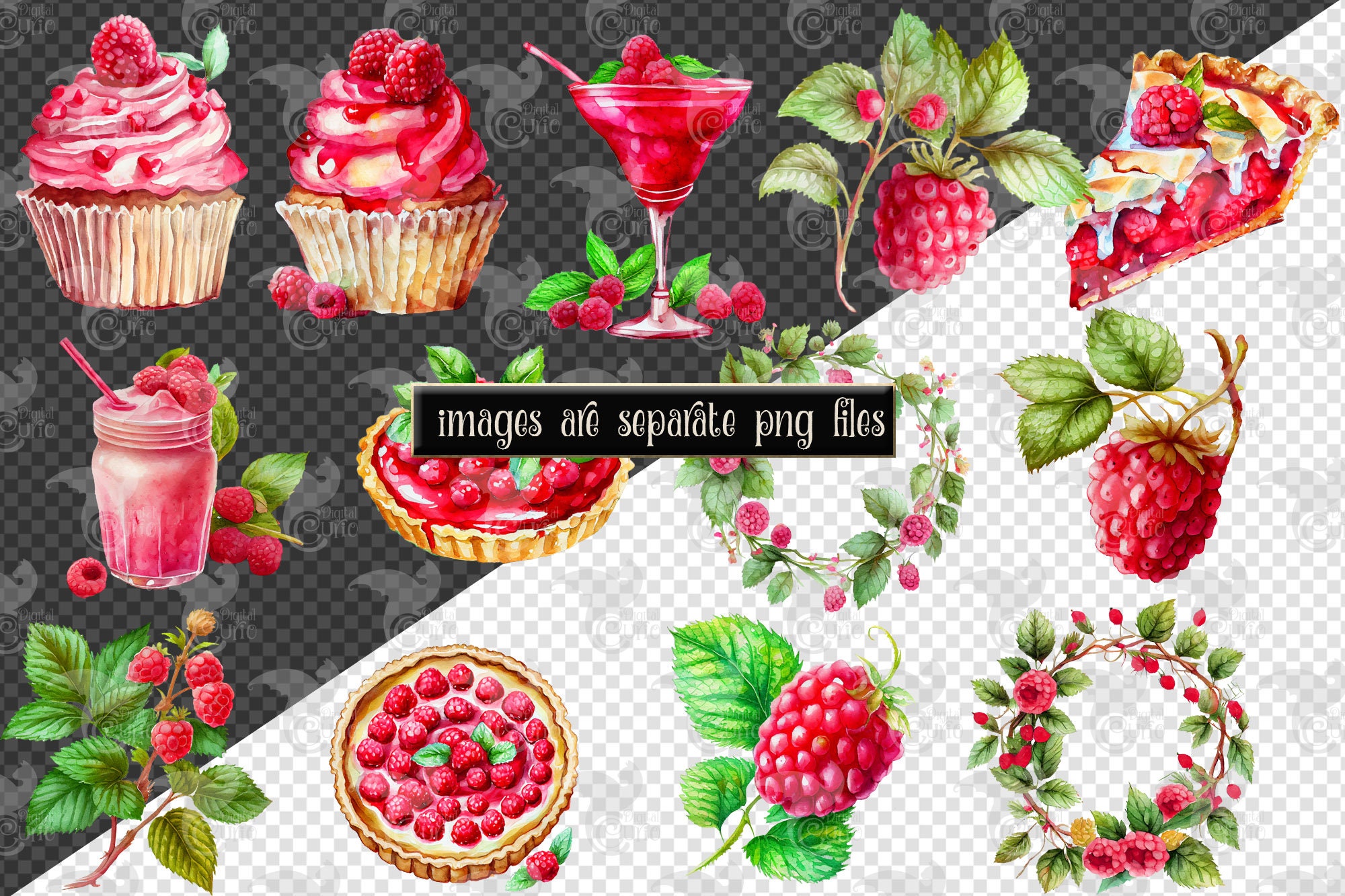 Watercolor Raspberry Clipart - Digital Png Raspberry Graphics for ...