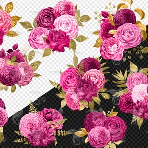 Hot Pink and Gold Floral Bouquets Clipart (digital Download) - Etsy