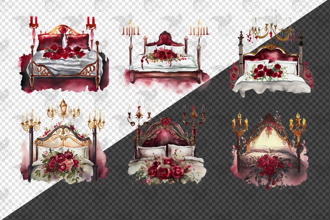 Watercolor Romantic Rose Beds Clipart - Valentine Fantasy PNG Format ...