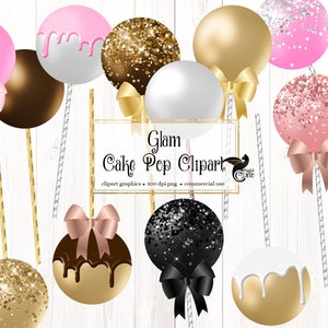 Glam Cake Pops Clipart, glitter dessert clip art graphics in png format instant download for commercial use