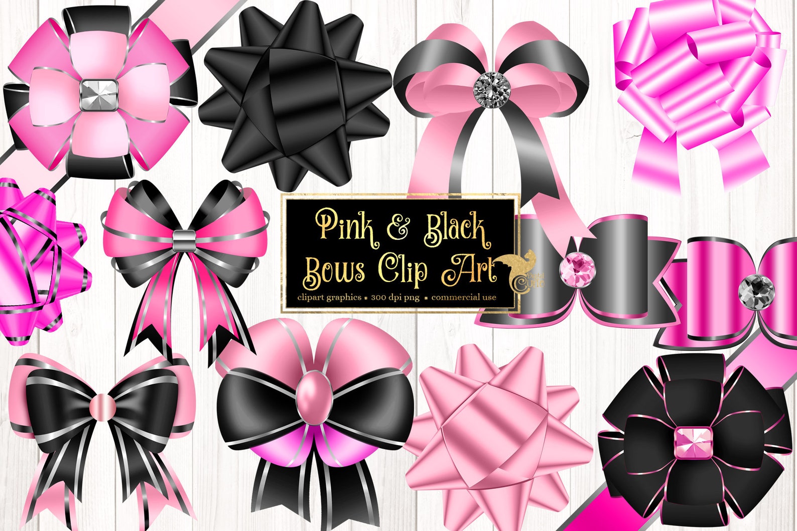 Pink and Black Bows Clip Art Satin Bow Clipart in Png Format Etsy