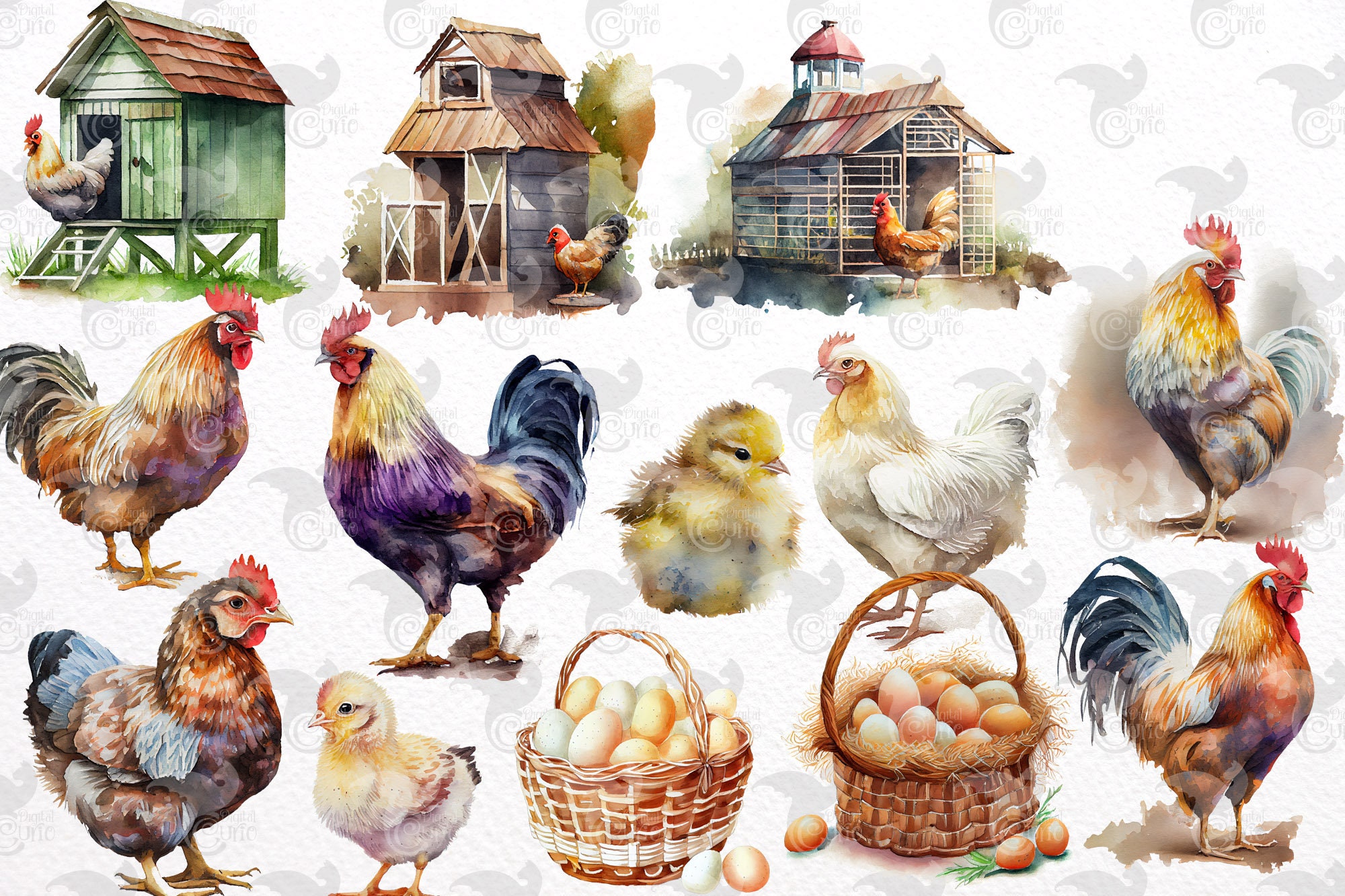 Watercolor Chicken Clipart – Farm Animal PNG Images (commercial Use) - Etsy
