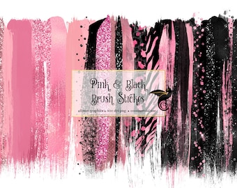 Pink & Schwarz Glitzer Pinselstriche Clipart (PNG, kommerzielle Nutzung)