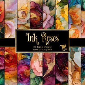 Papel digital Ink Roses: texturas de tinta con alcohol para primavera, papel para álbum de recortes imprimible de descarga instantánea para uso comercial