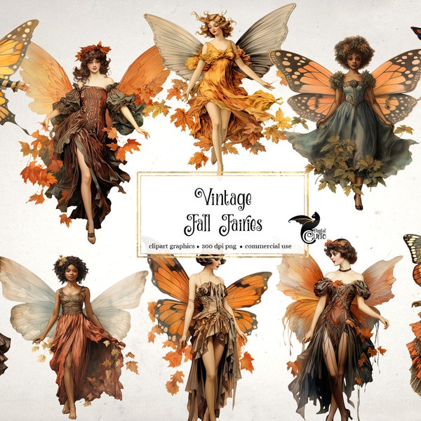 Vintage Fall Fairies Clipart, vintage forest fantasy graphics, digital antique autumn fall clip art for commercial use