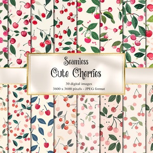 Cute Cherries Digital Paper - seamless pastel fruit background patterns instant download for commercial use