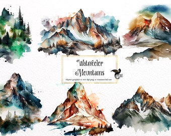 Watercolor Mountain Clipart - mountains landscapes in PNG format instant download for commercial use