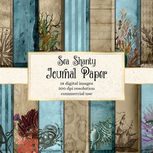 Sea Shanty Journal Paper, notebook digital paper grunge junk journal pages printable 8.5x11 inch scrapbooking instant download