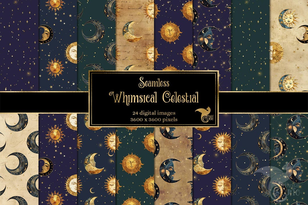 Whimsical Celestial Digital Paper - Seamless Starry Night Patterns ...
