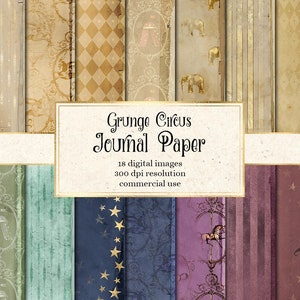 Grunge Circus Journal Paper, notebook digitaal papier grunge junk journal pagina's afdrukbaar 8.5x11 inch A4 papier scrapbooking instant download