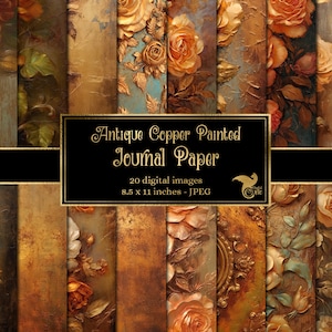 Antique Copper Painted Journal Paper, digital paper rococo junk journal pages printable 8.5x11 inch A4 paper instant download