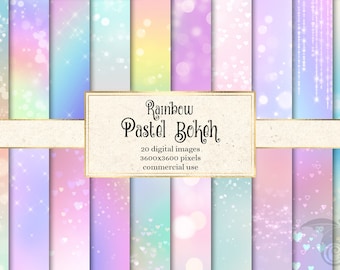 Rainbow Pastel Bokeh Digital Paper, backgrounds in soft ombre gradients instant download for commercial use
